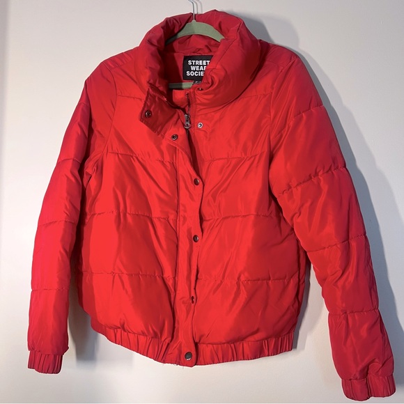 Streetwear Society Red Puffer Bomber Style Jacket Size S - Picture 1 of 8